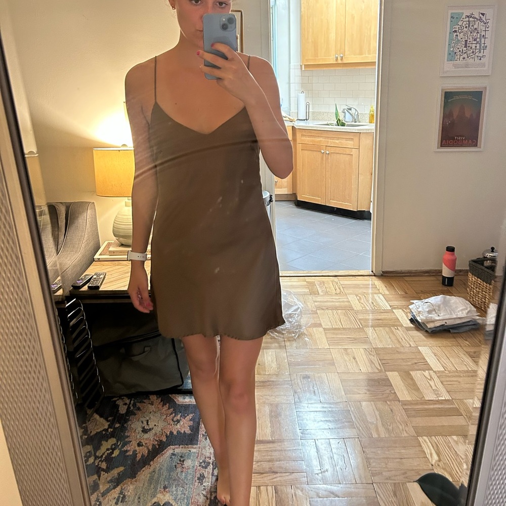 Brown silk mini dress